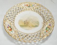 A set of six Victorian gilt and floral cabinet plates with central landscapes, 24cm diameter.