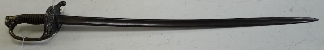 A mid 19th century French infantry officer’s sword with horn grip, blade 76cm. Condition - good,