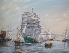 Thompson after Montague Dawson (1890-1973), maritime oil on canvas board, Kowloon, signed, 60 x