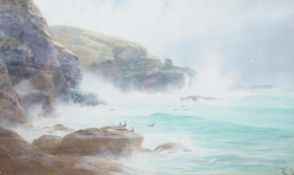 Richard Harry Carter (1839-1911), oil, Seascape with rocky cliffs, signed, 39 x 59cm. Condition -