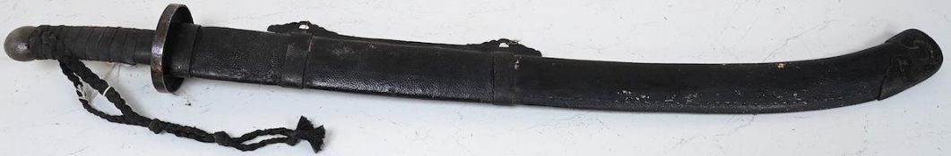 A Chinese Boxer Rebellion period sword, broad single edge blade, iron mounts, in its fish skin
