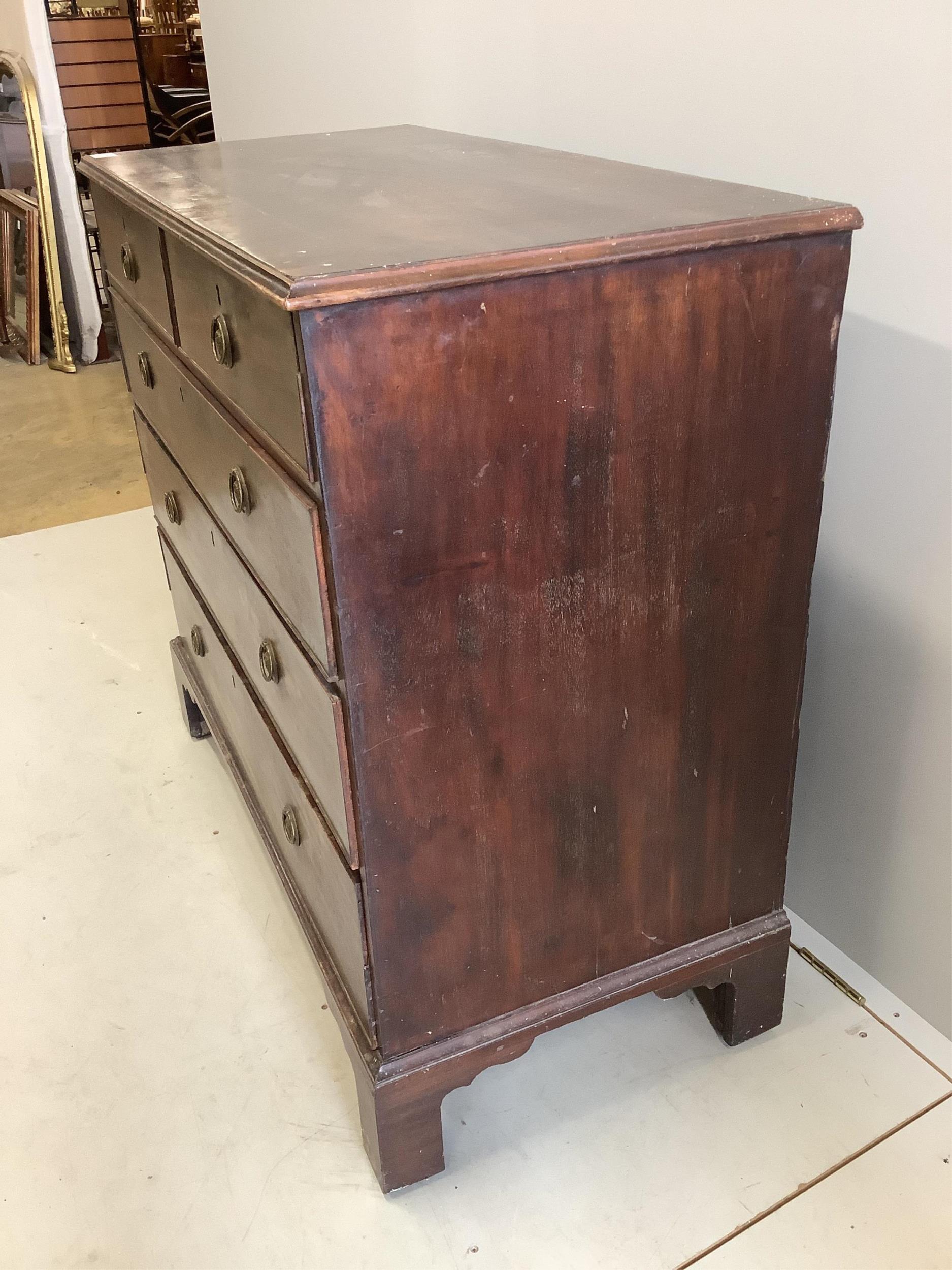 A George III mahogany five drawer chest, width 107cm, depth 51cm, height 98cm. Condition - poor - Image 3 of 3