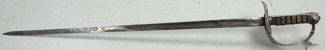 An 1897 pattern George V infantry officer’s sword, blade 83.5cm. Condition - poor, heavily worn *