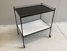 A mid century two tier tea trolley, width 66cm, depth 43cm, height 69cm. Condition - fair