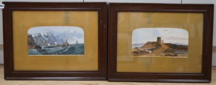 19th century, pair of gouaches, Coastal views including ‘Martello Tower near Hastings’, unsigned,