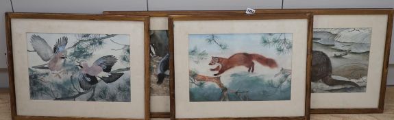 Maurice Wilson (1914-1987), set of four watercolours, Wildlife including badgers and stoats, each