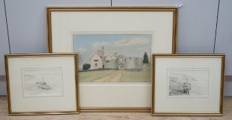 David Addey (b.1933), watercolour, View of a house, signed, together with a pair of pencil