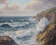 William F. Piper (1930-1967), oil on canvas, 'Incoming tide, Newquay', signed, inscribed label