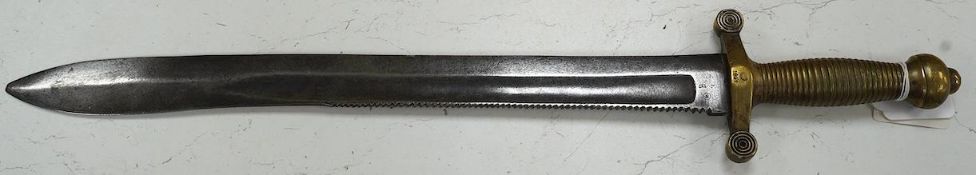 An 1847 Russian pioneer short sword, based on the French 1831 Gladius, with saw back edge, blade
