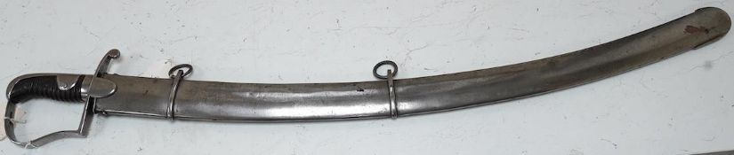 A 1796 pattern light cavalry trooper’s sword in steel scabbard, blade 82cm. Condition - good,