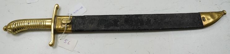 An 1855 Prussian infantry pioneer’s short sword, brass hilt stamped 12.A.1.10 in its brass mounted