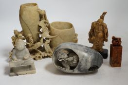 A collection of Chinese soapstone carvings, bowenite jade etc. largest 23cm wide. Condition -
