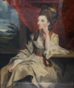 Late 18th / early 19th century, English School, oil, Portrait of a seated woman before a