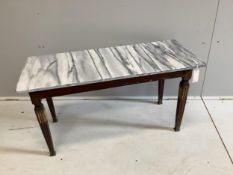 A rectangular gilt metal mounted beech marble top coffee table, width 96cm, depth 40cm, height 49cm.
