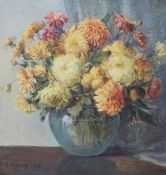 E.M. Gairn, oil on board, Still life of flowers in a vase, signed and dated 1938, 61 x 57cm.