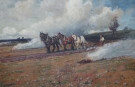 Arthur Walker Redgate, oil on canvas, Plough horses, signed, inscribed Edwalton Hill to the mount,