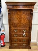 A reproduction burr walnut gun cabinet, width 84cm, depth 40cm, height 157cm. Condition - fair