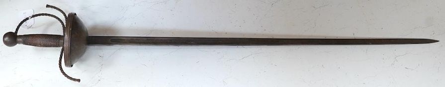 A decorative rapier, fullered blade, cup shaped guard, wrythen guard, blade 84cm. Condition - fair *