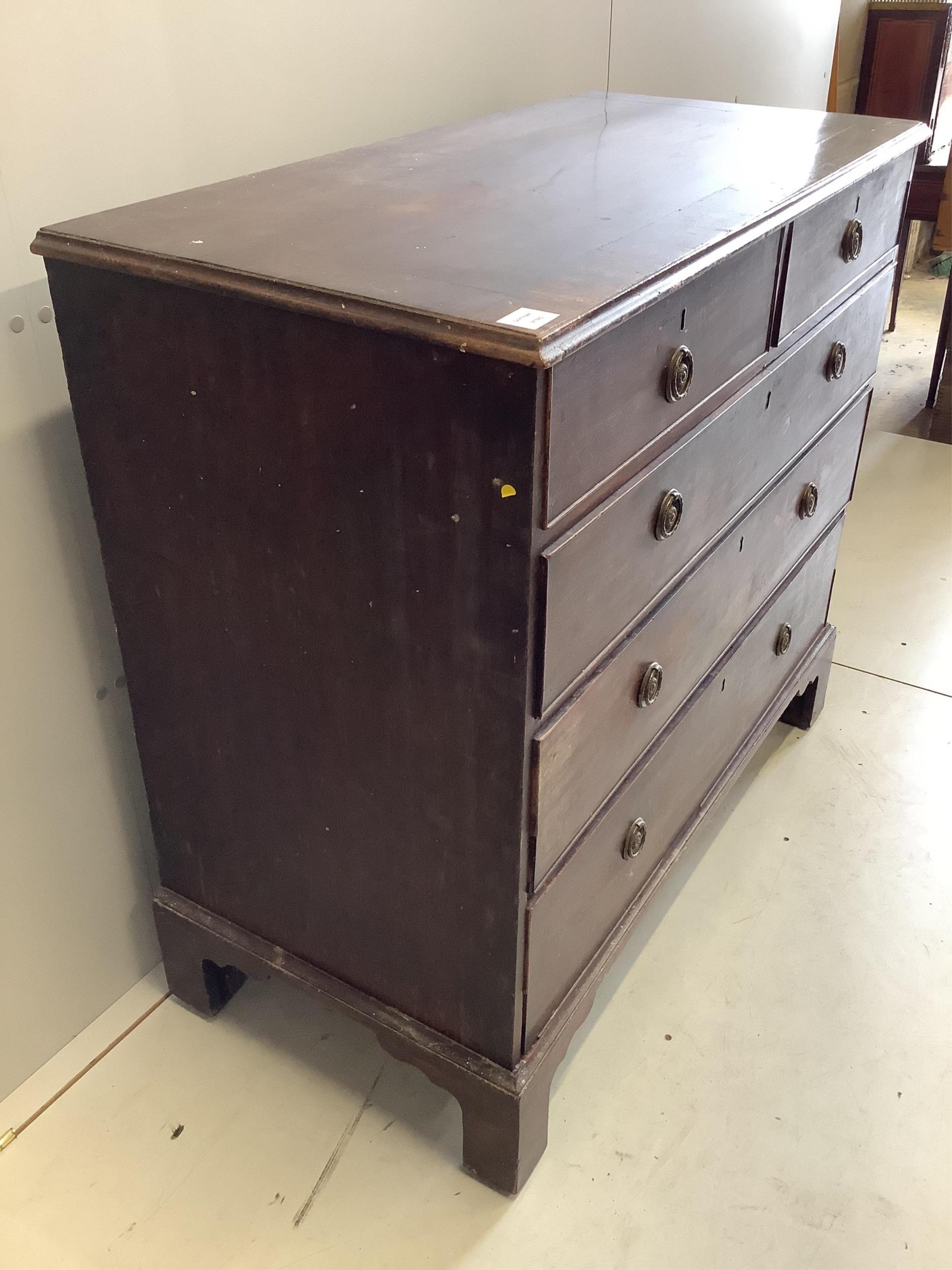 A George III mahogany five drawer chest, width 107cm, depth 51cm, height 98cm. Condition - poor - Image 2 of 3
