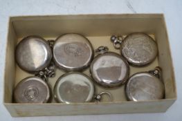 A small collection of seven assorted silver open face pocket watches including a Victorian