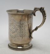 A Victorian engraved silver christening mug, by Edward Charles Brown, London, 1872, 11cm, 5.4oz.