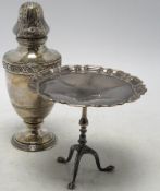 An Edwardian silver miniature model of a tripod table with piecrust border, Goldsmiths &