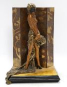 A Rosenbaum limited edition Art Deco style metal figure standing in front of a screen, 36.5cm