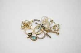 Assorted jewellery including two 9ct and gem set pendants, two 9ct and gem set pendants, an 18ct and