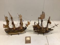 A kit built model of HMS Victory with booklet, length 75cm, together with one other model boat.
