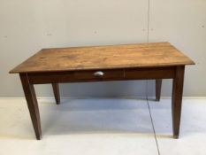 A French rectangular oak kitchen table with a single drawer, width 150cm, depth 78cm, height 75cm.