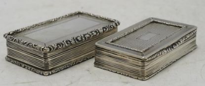 Two late William IV engine turned silver rectangular snuff boxes, Francis Clark, Birmingham, 1835/6,