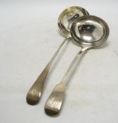 A George III silver Old English pattern soup ladle, George Smith, London, 1786, 33cm and a later