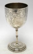 A Victorian engraved silver goblet, by Henry Holland, London, 1863, with engraved inscription,