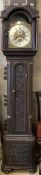 A George III oak cased eight day longcase clock, height 220cm. Condition - poor