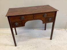 A George III mahogany kneehole dressing table, width 90cm, depth 44cm, height 73cm. Condition -
