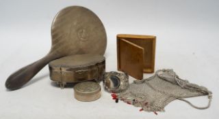 Sundry silver and other items including a George V silver trinket box, silver saucers/stands, silver