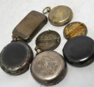 A late Victorian silver double ended vesta case, a silver pocket watch, three other pocket watches