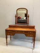 A Victorian painted pine kneehole dressing table, width 121cm, depth 58cm, height 160cm. Condition -