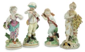 A composed set of four Derby figures emblematic of the Seasons, late 18th century, modelled by
