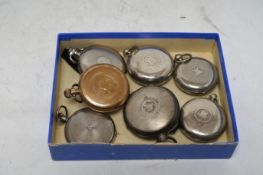 Six assorted open face pocket watches including silver and gold plated and a silver hunter pocket