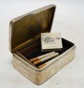 A George V? silver mounted cigarette box, marks rubbed, 13.4cm. Condition - poor to fair