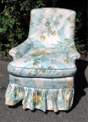 A Victorian small button back armchair with floral fabric upholstery, width 70cm, depth 60cm, height