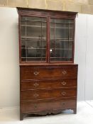 A Regency mahogany secretaire chest, with a later glazed bookcase over, width 121cm, depth 53cm,