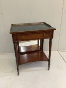 A Regency style mahogany writing / dressing table with rising mirror, width 62cm, depth 45cm, height