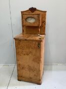 A 19th century French bird's eye maple bedside cabinet, width 43cm, depth 35cm, height 118cm.