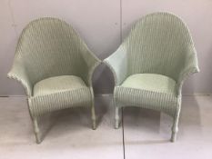 A pair of modern 'Lusty' Lloyd Loom armchairs with loose cushion seats, width 75cm, depth 60cm,