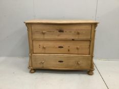A 19th century Continental stripped pine commode, width 108cm, depth 54cm, height 86cm.