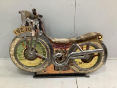 A vintage fairground carousel motorcycle, length 128cm, height 93cm. Condition - poor