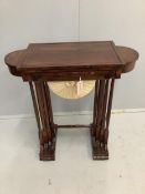 A quartetto of William IV rosewood tea, work and games tables, width 68cm, depth 31cm, height