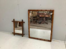 Two late 19th century French rectangular faux bamboo wall mirrors, larger width 62cm, height 80cm.